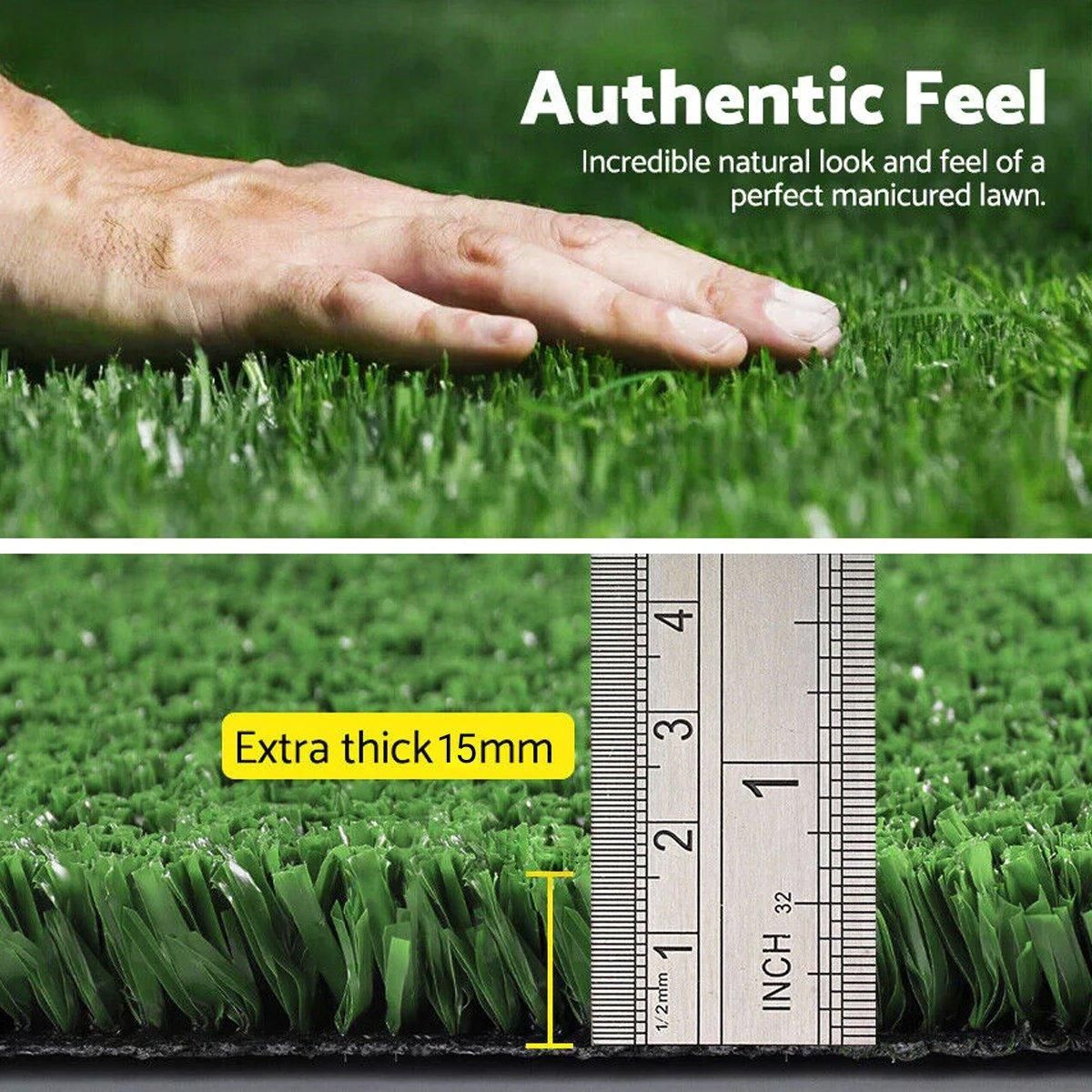 Artificial Grass Turf Roll 2m x 5m (10sqm), 15mm Pile, Green, 1 Roll
