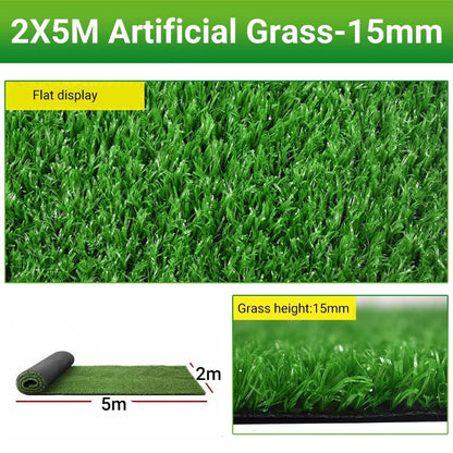 Artificial Grass Turf Roll 2m x 5m (10sqm), 15mm Pile, Green, 1 Roll