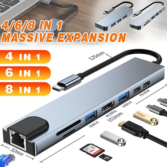 8/6/4-In-1 Usb-C Hub Adapter Type-C Hub Hdmi For Macbook Pro/Air Ipad Pro Laptop - 6-IN-1