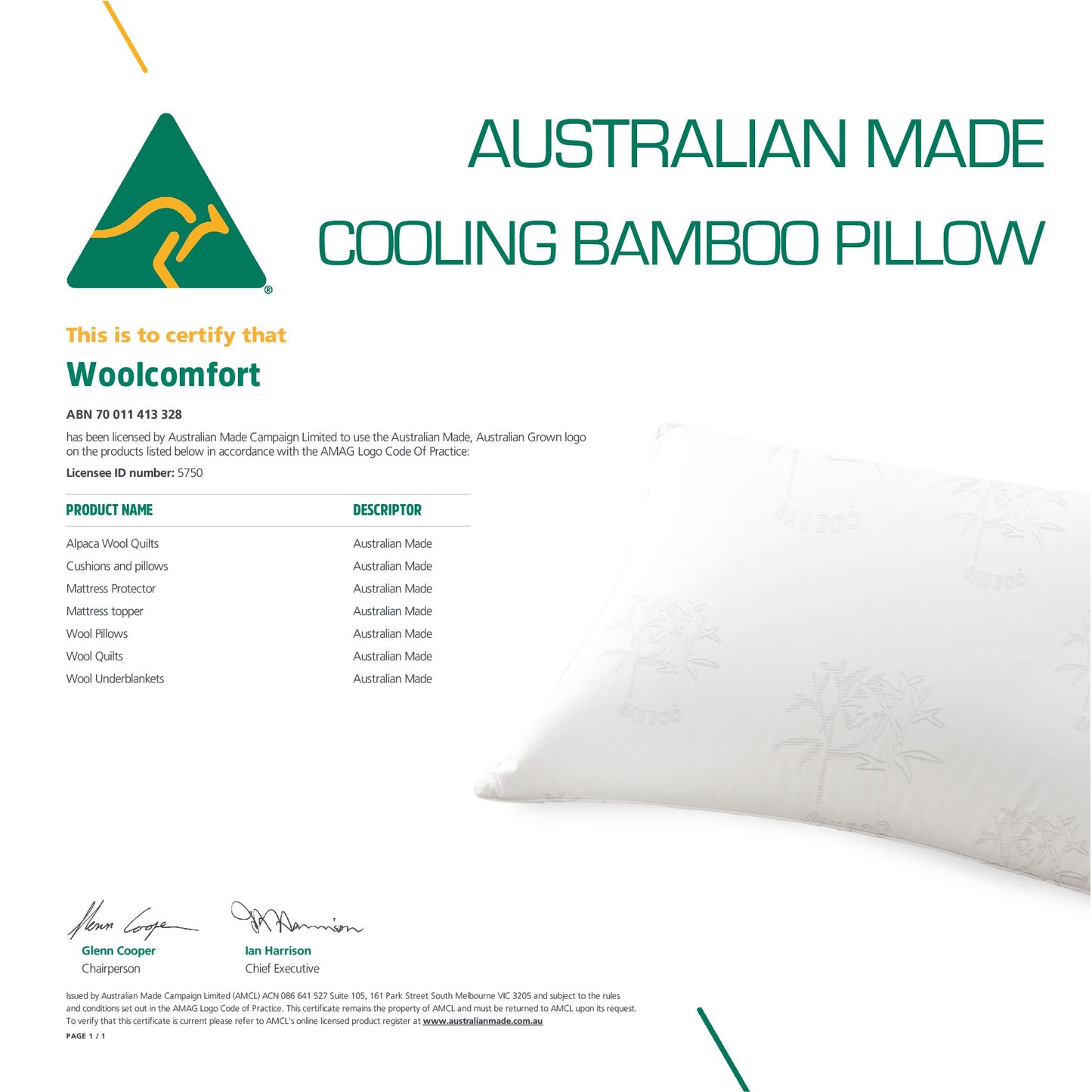 Luxor Australian Made Bamboo Cooling Pillow Standard Size Four Pack