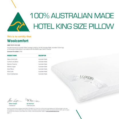 Luxor Australian Made Hotel King Size Pillow with 4cm Wall Single Pack