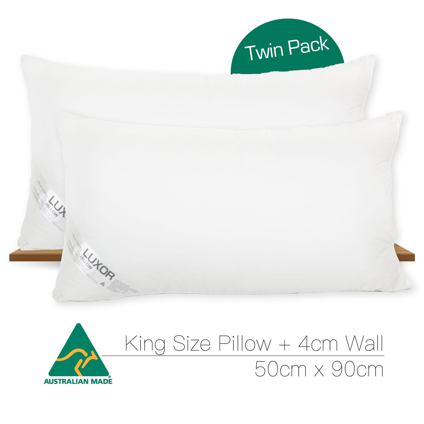 Luxor Australian Made Hotel King Size Pillow with 4cm Wall Twin Pack