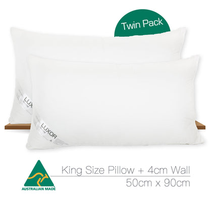 Luxor Australian Made Hotel King Size Pillow with 4cm Wall Twin Pack