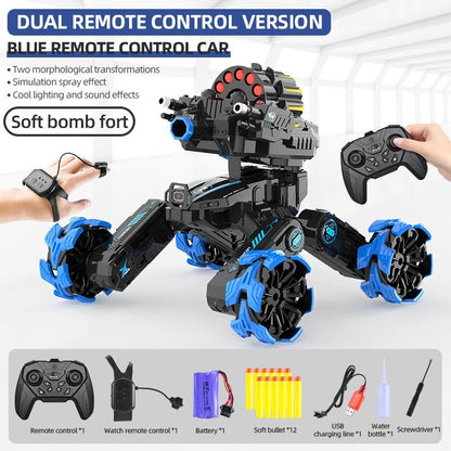 Remote Control Car - Dual Control Soft Bomb - Four-wheel Battle Blooming Tire Spray - Blue