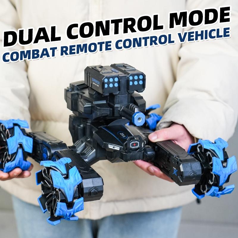 Remote Control Water Bomb Car - Dual Control Four-wheel Battle Blooming Tire Spray - Blue