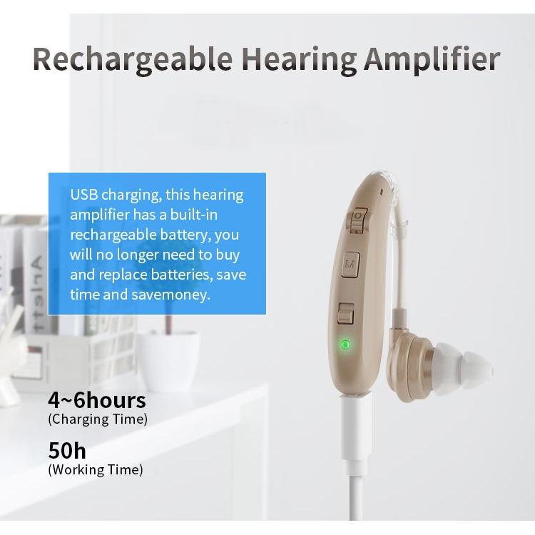 Earhook Hearing Aid With Usb Charging Noise Reduction - Silver