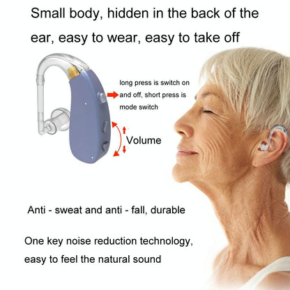 Digital Elderly Hearing Aid Rechargeable Sound Amplifier Black - Metal Blue