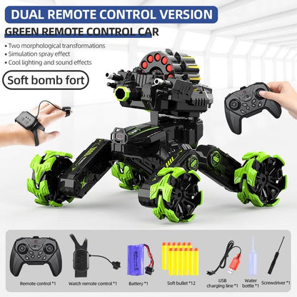 Remote Control Car - Dual Control Soft Bomb - Four-wheel Battle Blooming Tire Spray - Green