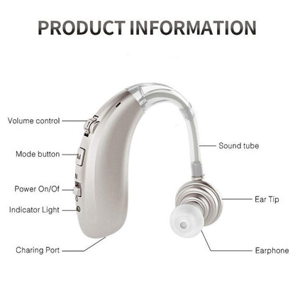 Earhook Hearing Aid With Usb Charging Noise Reduction - Black