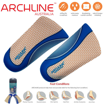 ARCHLINE 3/4 Slim Orthotics Plantar Fasciitis Insoles Balance Support Relief - EUR 36