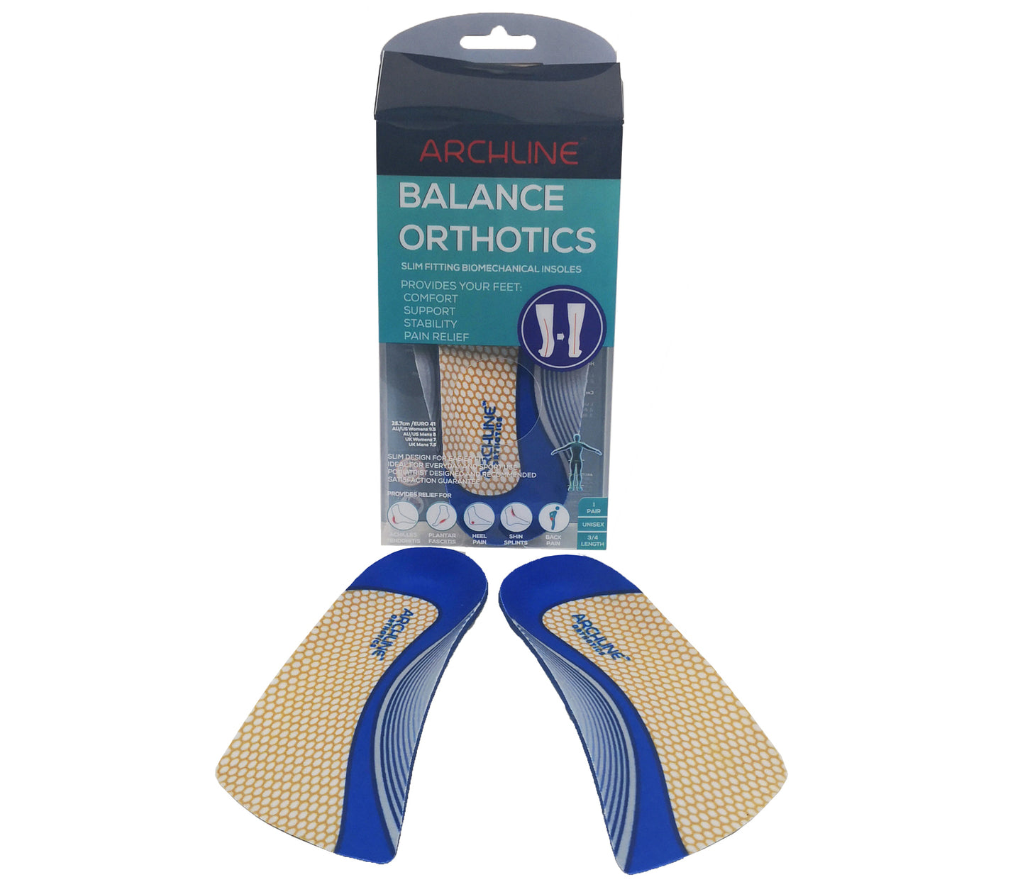 ARCHLINE 3/4 Slim Orthotics Plantar Fasciitis Insoles Balance Support Relief - EUR 42