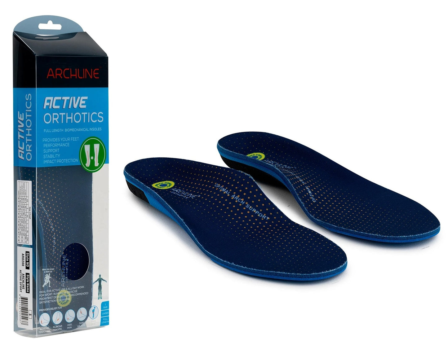 Archline Active Orthotics Full Length Arch Support Pain Relief - For Sports & Exercise - M (EU 40-42)