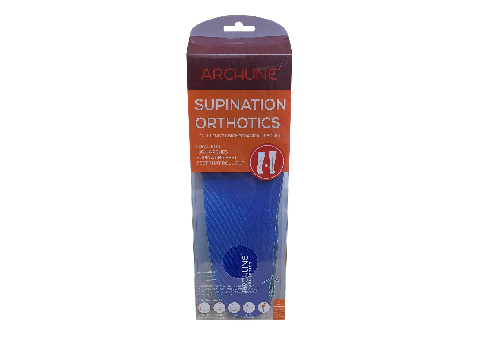 Archline Supination Orthotic Insoles - Full Length (Unisex) Plantar Fasciitis High Arch - Euro 37