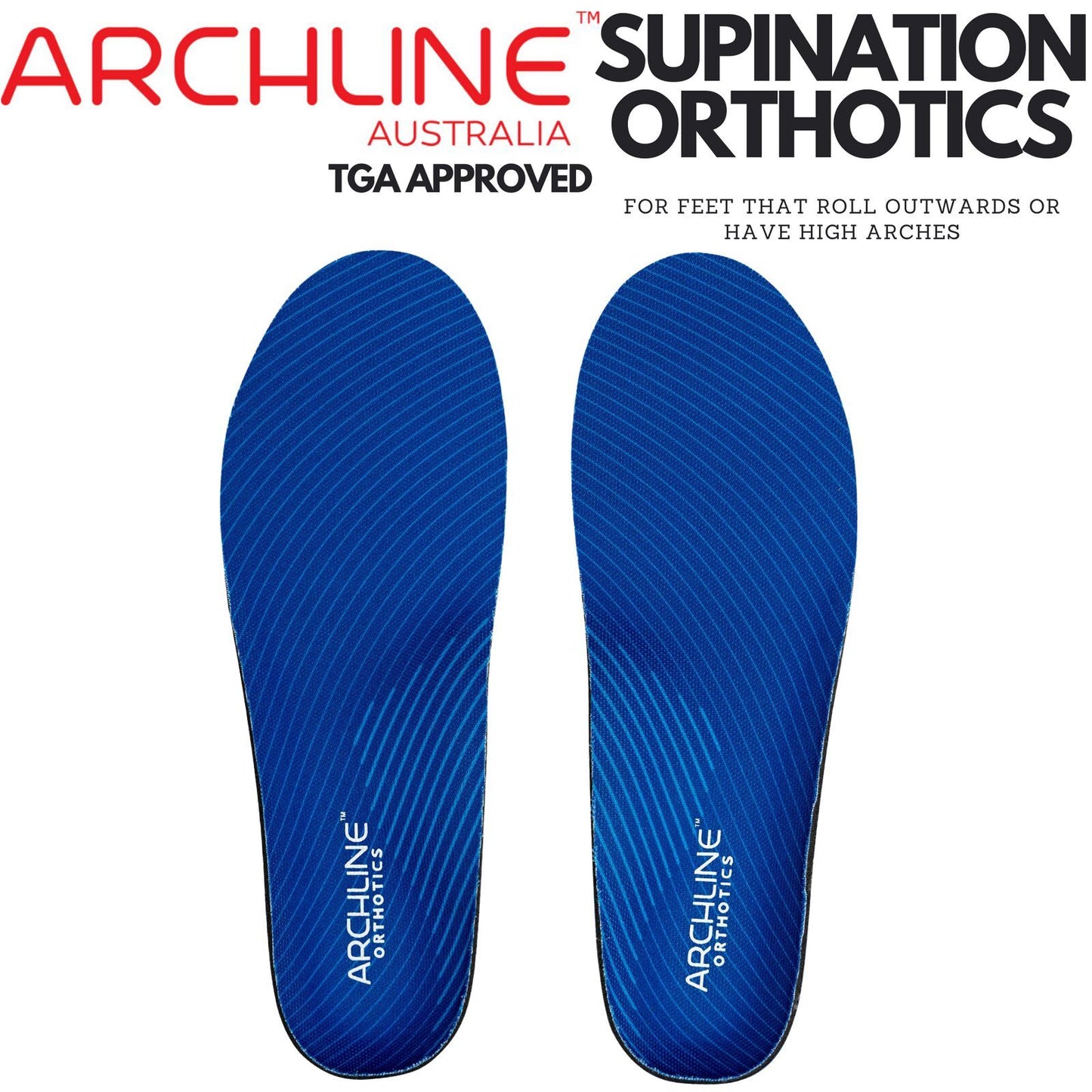 Archline Supination Orthotic Insoles - Full Length (Unisex) Plantar Fasciitis High Arch - Euro 43