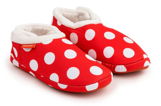 ARCHLINE Orthotic Slippers CLOSED Back Scuffs Moccasins Pain Relief - Red Polka Dots - EUR 35 (Womens 4 US)