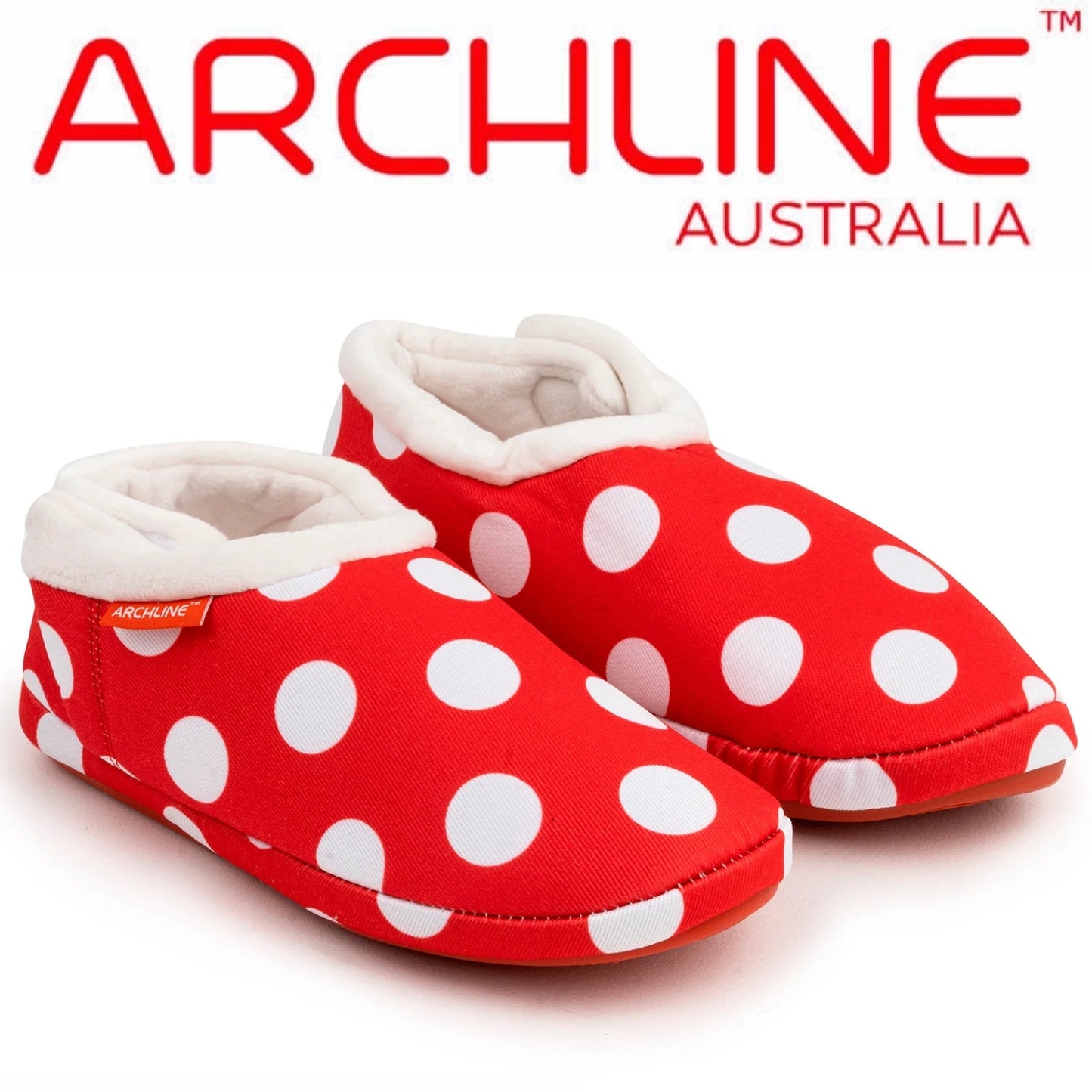 ARCHLINE Orthotic Slippers CLOSED Back Scuffs Moccasins Pain Relief - Red Polka Dots - EUR 42 (Womens 11 US)