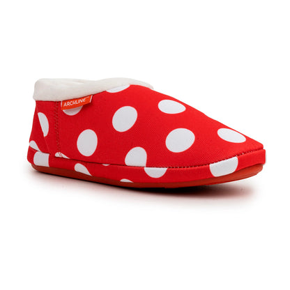 ARCHLINE Orthotic Slippers CLOSED Back Scuffs Moccasins Pain Relief - Red Polka Dots - EUR 42 (Womens 11 US)