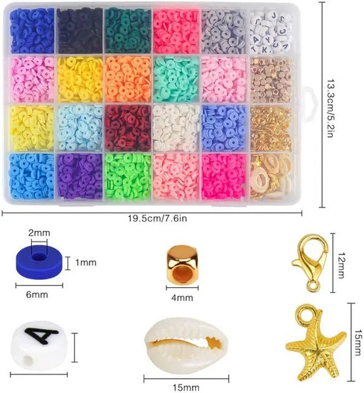 4000pcs 20 Colors Clay Bead DIY Jewelry Making Kit 6mm Flat Round Polymer Clay Ceramic Beads