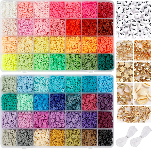 56 Colors 14420pcs 6mm Polymer Clay Beads Heishi Flat Round Clay Bead DIY Jewelry Making Kit