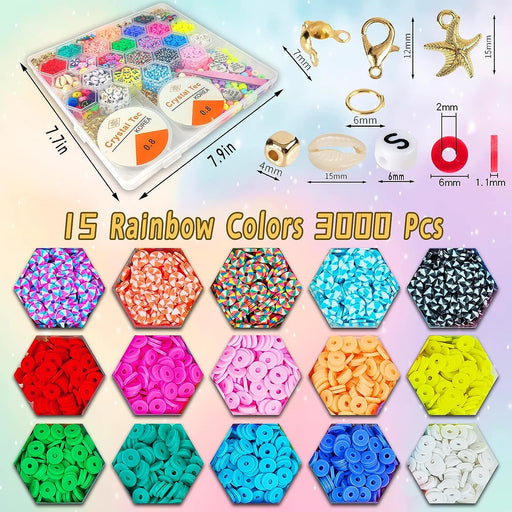 3600pcs 6mm Flat Round Heishi Ceramics 15 Colors Polymer Clay Bead Alphabet Beads Jewelry Making Kit