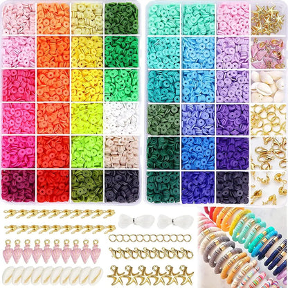 42 Colors 10500pcs Clay Beads Round Flat Beads Kit Professional Quality Polymer Clay Heishi Disc Beads Jewelry Making Kit