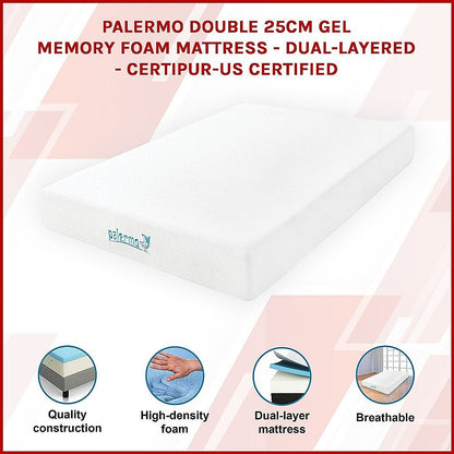 Double 25cm Gel Memory Foam Mattress – Dual-Layered Comfort with CertiPUR-US® Certified Foam