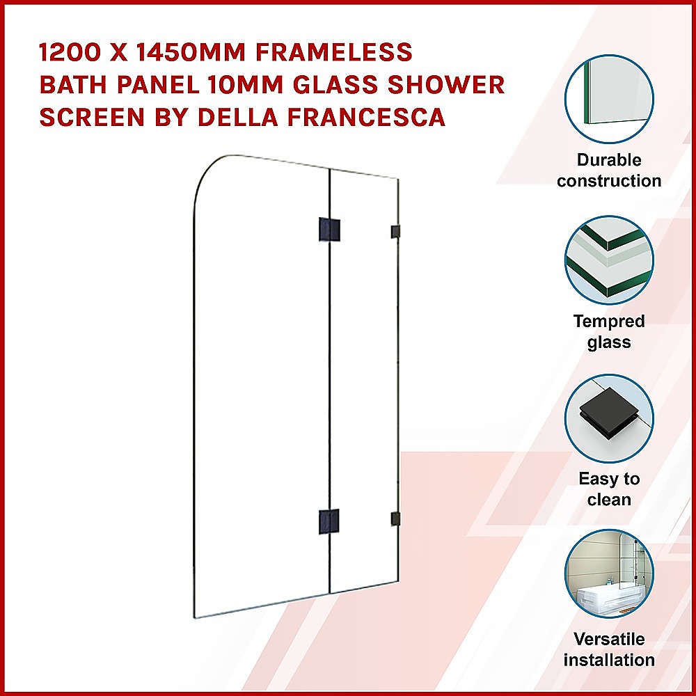 1200 x 1450mm Frameless Bath Panel 10mm Glass Shower Screen By Della Francesca