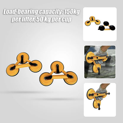 2x 150kg Load Aluminum Triple Suction Cup Pad Glazer Glass Sucker Remover Lifter