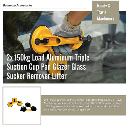 2x 150kg Load Aluminum Triple Suction Cup Pad Glazer Glass Sucker Remover Lifter