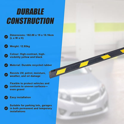 180cm Heavy Duty Rubber Curb Parking Guide Wheel Driveway Stopper Reflective Yellow