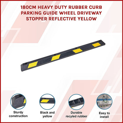 180cm Heavy Duty Rubber Curb Parking Guide Wheel Driveway Stopper Reflective Yellow