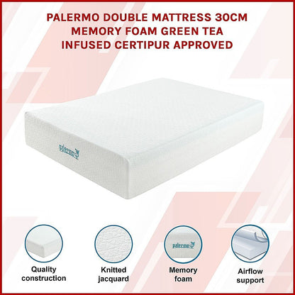 Double 30cm Green Tea Memory Foam Mattress – Cooling Comfort with CertiPUR-US® Certified Foam