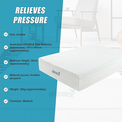 Double 30cm Green Tea Memory Foam Mattress – Cooling Comfort with CertiPUR-US® Certified Foam