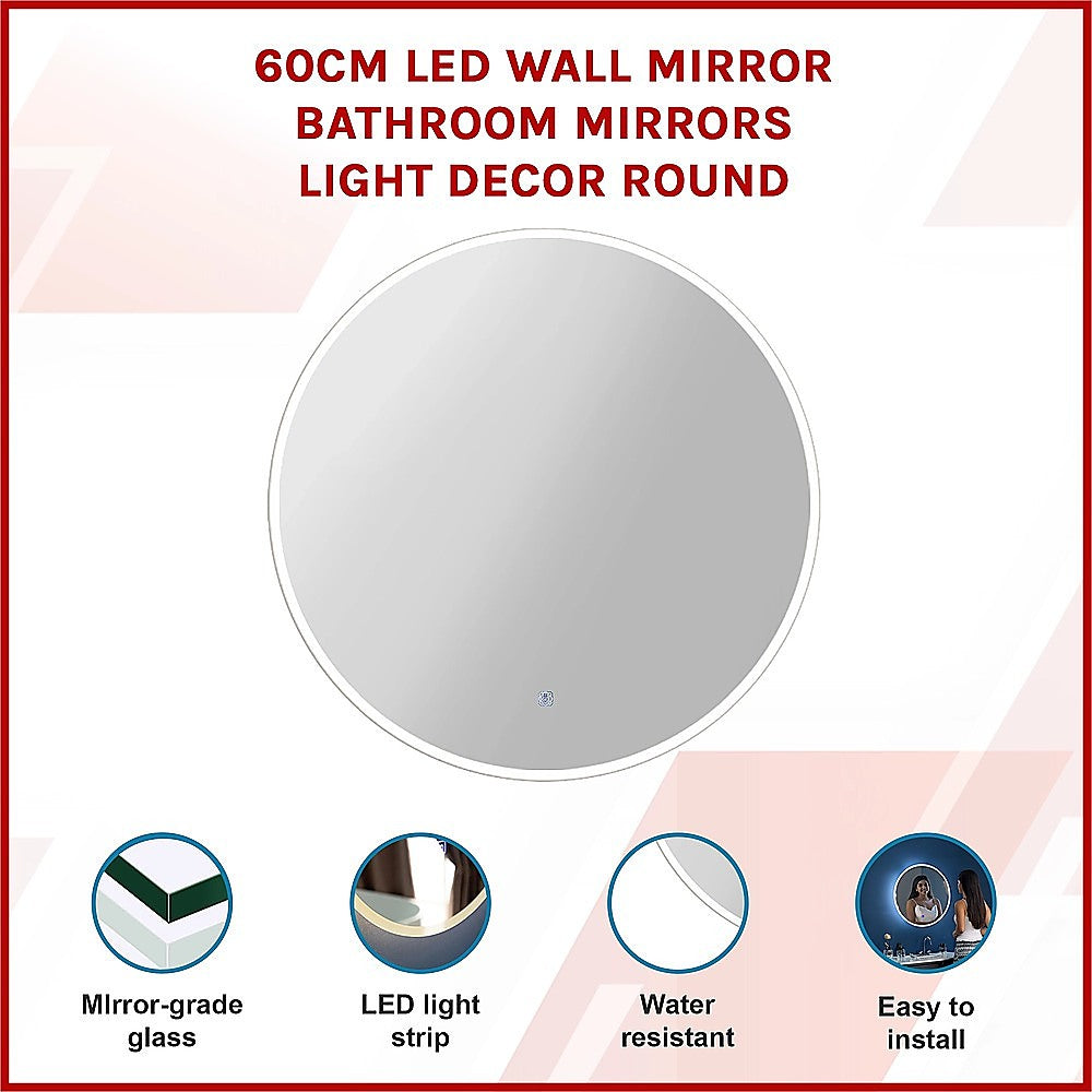 60cm LED Wall Mirror Bathroom Mirrors Light Decor Round