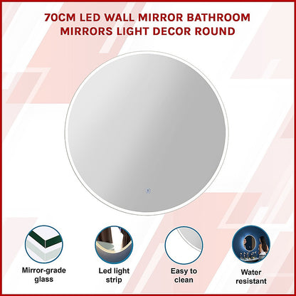 70cm LED Wall Mirror Bathroom Mirrors Light Decor Round