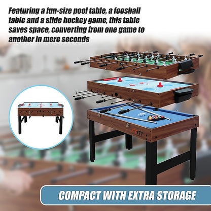 4FT 3-in-1 Games Foosball Soccer Hockey Pool Table