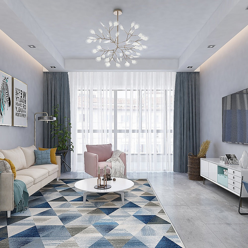 200x300cm Large Floor Blue Triangle Mirage Rug – Modern Area Carpet for Bedroom & Lounge