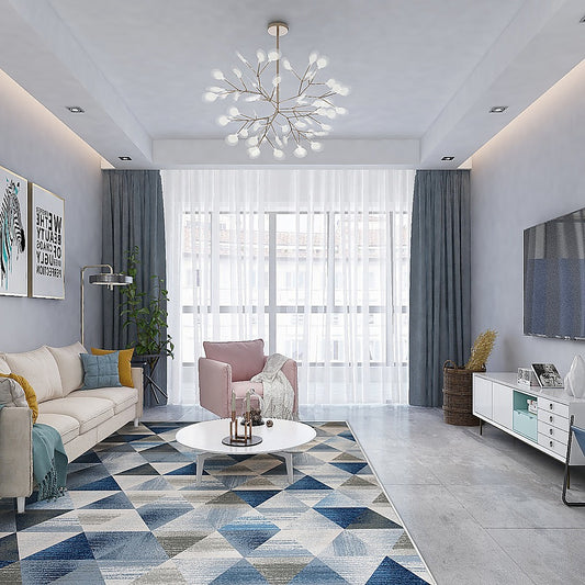 200x300cm Large Floor Blue Triangle Mirage Rug – Modern Area Carpet for Bedroom & Lounge