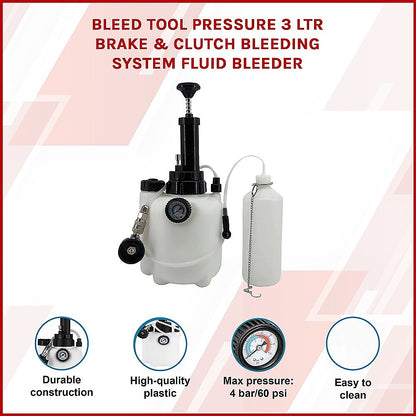 Bleed Tool Pressure 3 ltr Brake & Clutch Bleeding System Fluid Bleeder