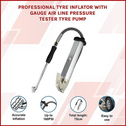 Professional Tyre Inflator with Gauge Air Line Pressure Tester Tyre Pump