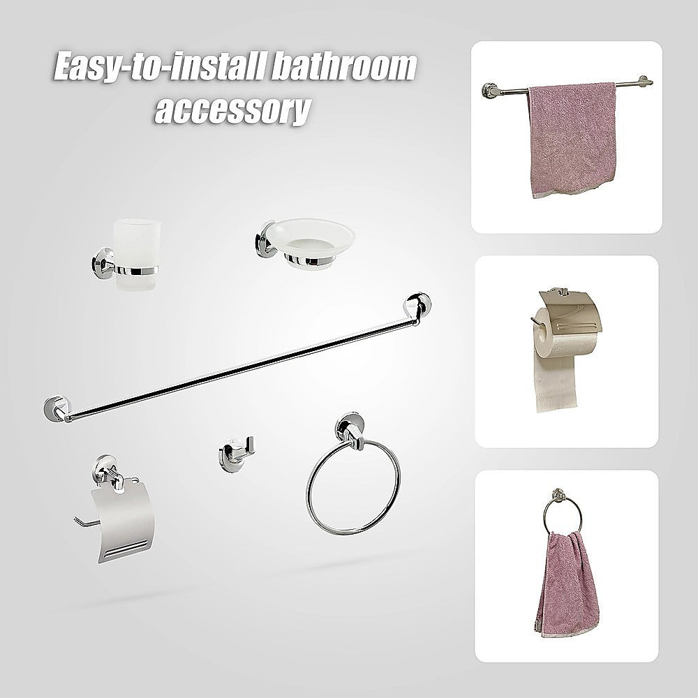 Bathroom Accessories Set 6 Piece Pack Chrome Wall Mounted Easy Fittings