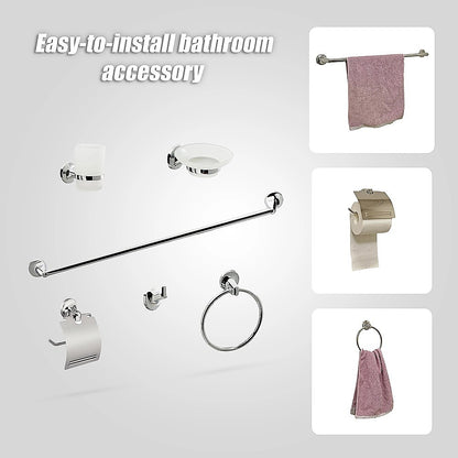 Bathroom Accessories Set 6 Piece Pack Chrome Wall Mounted Easy Fittings