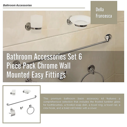 Bathroom Accessories Set 6 Piece Pack Chrome Wall Mounted Easy Fittings