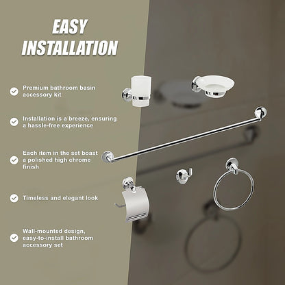 Bathroom Accessories Set 6 Piece Pack Chrome Wall Mounted Easy Fittings