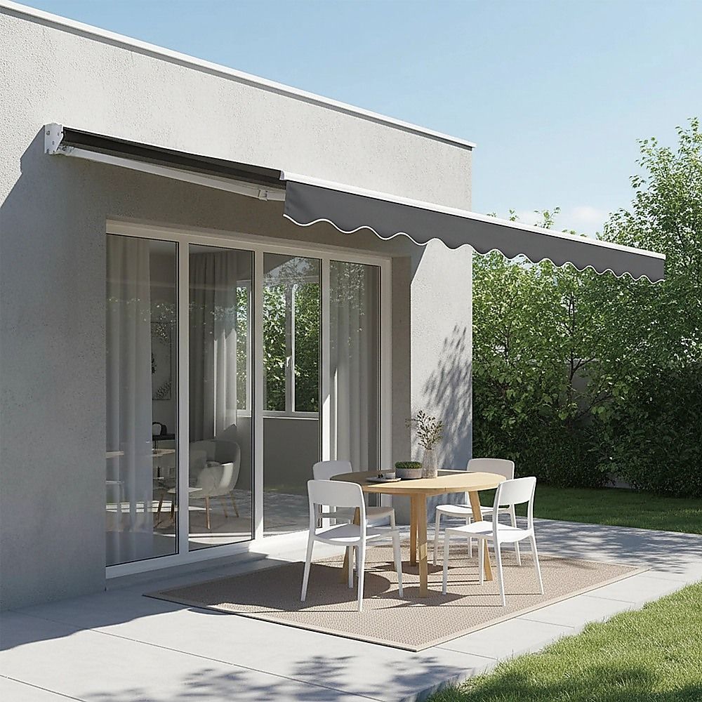 Outdoor Folding Arm Awning Retractable Sunshade Canopy Grey 3.0m x 2.5m