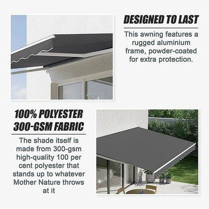 Outdoor Folding Arm Awning Retractable Sunshade Canopy Grey 3.0m x 2.5m