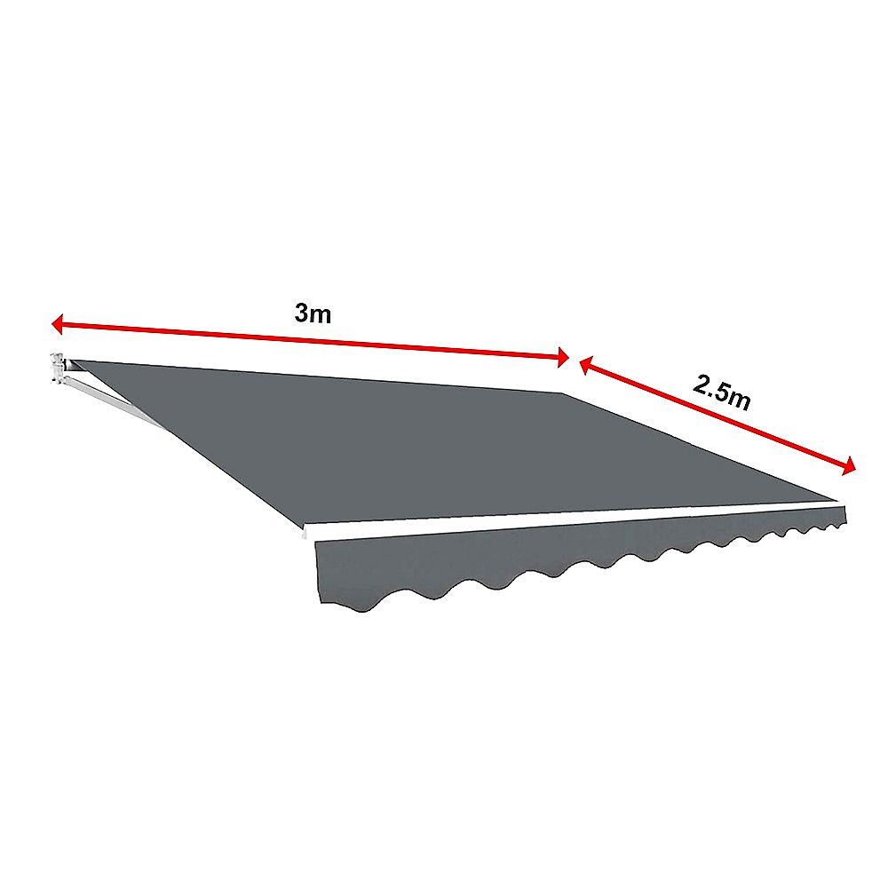 Outdoor Folding Arm Awning Retractable Sunshade Canopy Grey 3.0m x 2.5m