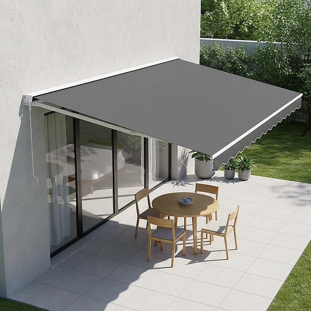 Outdoor Folding Arm Awning Retractable Sunshade Canopy Grey 3.0m x 2.5m