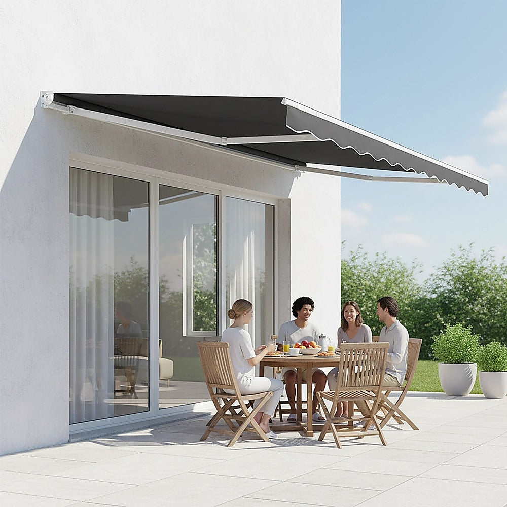 Outdoor Folding Arm Awning Retractable Sunshade Canopy Grey 3.0m x 2.5m