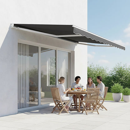 Outdoor Folding Arm Awning Retractable Sunshade Canopy Grey 3.0m x 2.5m